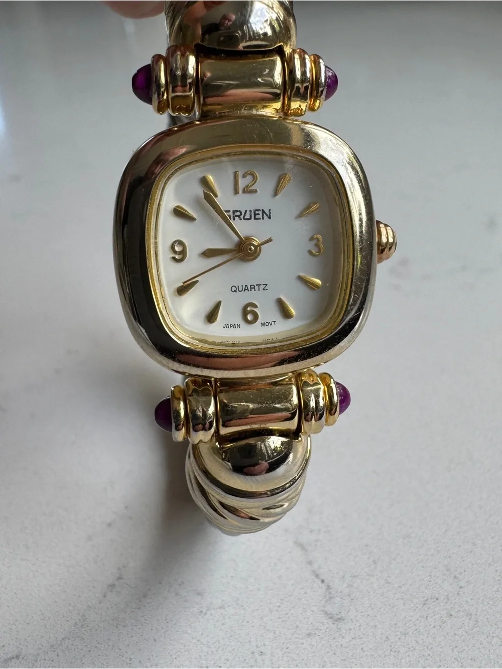 Vtg Gruen Womens Gold Silver Two Tone Watch Bangle Twist Spring Bracelet Quartz